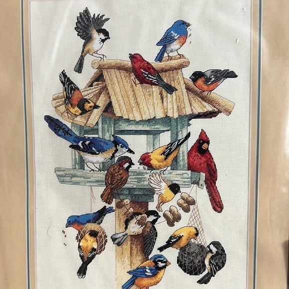 Sunset Cross Stitch Feeding Frenzy Marilee Carroll Many Birds - Picture 2 of 9